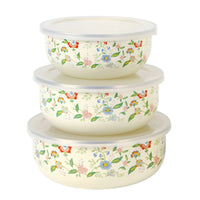 3 Pieces Enameled Bowls with Lids Nesting Kitchenware Long-Lasting