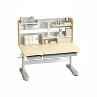 Adjustable Child's Study Table Set Ergonomic Student Study Station Writing Desk with Hutch Height Adjustable Children's Furniture Sturdy Steel Frame with Engineered Wood Suitable for Gift Giving Home Decoration Learning