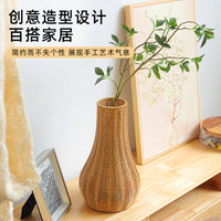 中式手工编织桌面插花瓶仿真装饰花器插花篮禅意鲜花花瓶套