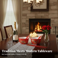 Ceramic Double Happiness Tableware Set, Red Wedding Bowl, Gift Box