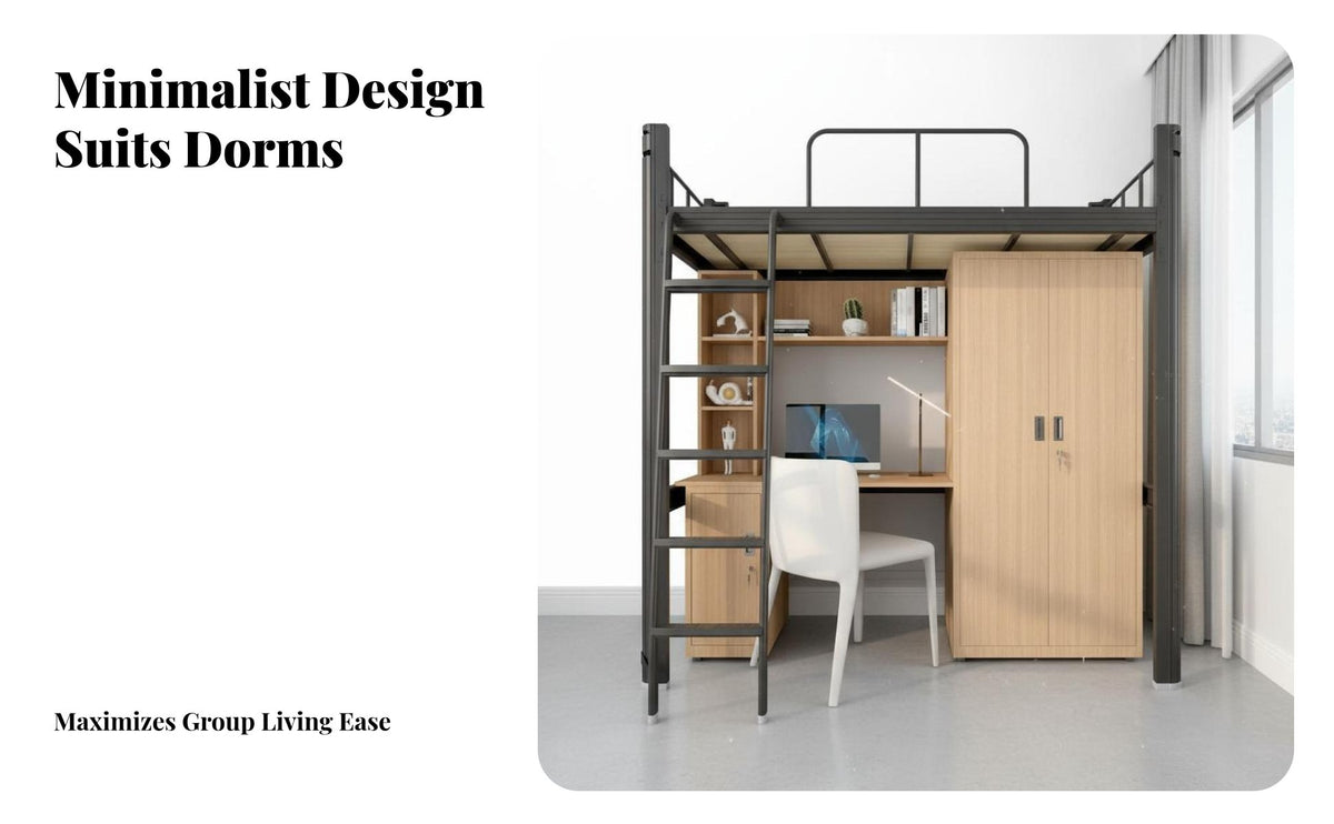 Dormitory Bunk Bed Bed Space Saving Metal Twin Bunk Bed Guardrails for Teenagers, Employees, Dorm Room, Apartment, Home Office