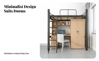 Dormitory Bunk Bed Bed Space Saving Metal Twin Bunk Bed Guardrails for Teenagers, Employees, Dorm Room, Apartment, Home Office