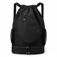 Lightweight Badminton Drawstring Bag Portable Sports Drawstring Bag Zippered Pocket Tennis Backpack Shoe Compartment for Travel