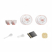 Ceramic Dinnerware Set, Chinese Style Tableware, Wedding Gift Box, Red Festive Bowls & Chopsticks, Home Use
