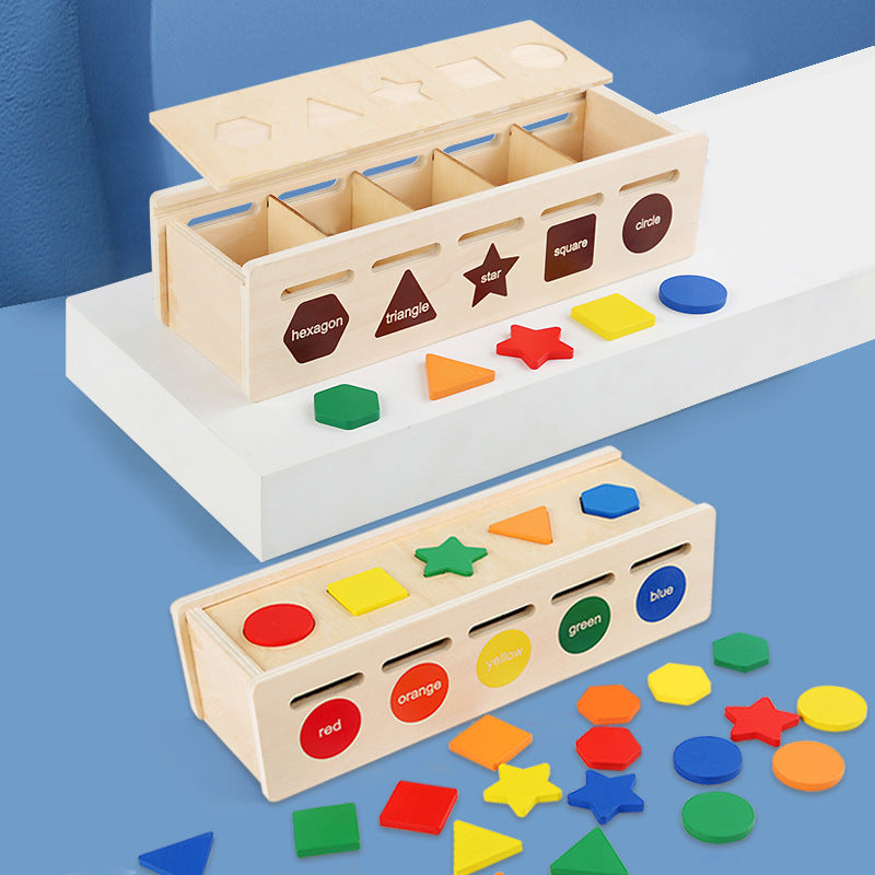 Wooden Shape Sorting Box for Early Education, Color and Shape Recognition, Montessori Toy for Toddlers