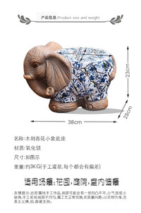 卡通庭院动物装饰摆件青花大象墩子庭院花园花盆底座阳台户外椅子