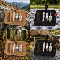 Lightweight Titanium Cutlery Set Compact Camping Cutlery Kit Sturdy Portable Flatware with Pouch Ultralightweight for Campers, Backpackers, Travelers, Hiking, Picnic
