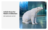 Seated Northern Bear Sculpture Textured Textured Coat Northern Bear Statue White Finish for Lawn, Aquarium Themed