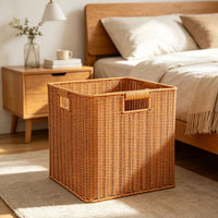 Rattan-Look Storage Basket with Handle for Shelves and Cabinets