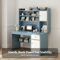 Kids Study Desk and Chair Set Student Writing Table Storage Hutch Sturdy Construction Wide Desktop Comfortable Workspace Rounded Corners Suitable for Home Learning Student Room