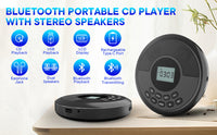 Portable CD Player with Bluetooth, USB, MP3, Dual Speakers
