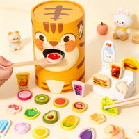 Chopstick Training Playful Hues Recognition Wooden Feeding Toy Materials Tiger Feeding Game for Young Children, Preschool
