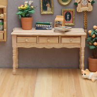 1:12DOLLHOUSE娃娃屋迷你家具书房场景摆件素坯抽屉书桌课桌桌子