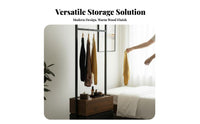 Nightstand with Clothes Hanger Integrated Storage Bedroom Furniture Multi-Functional Space-Saving for Dorm Room, spacious Closet