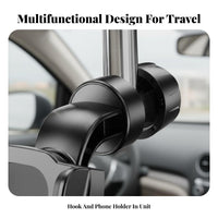 2-in-1 Car Hook Phone Mount 360° Rotation 2-in-1 Car Headrest Hook Rear Seat Phone Amusement Stand Anti-Slip for Travel