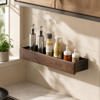 Wall Shelf, Wall-Mounted Rack, Black Walnut Wood, Set of 7, Wall Shelf, Rental-Friendly, Kitchen Storage, Wall Storage