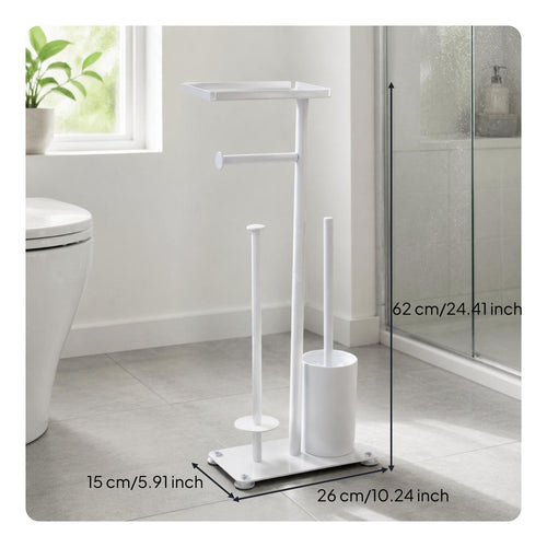 Floor Toilet Brush Stand Wooden Bathroom Tissue Holder Stand Space Saving