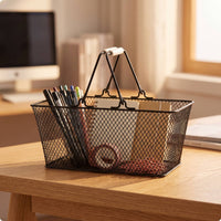 Wire Shopping Basket with Handle Portable Wire Mesh Shopping Basket Open-Top for Convenience Stores
