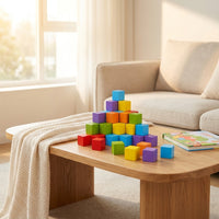 Wooden Cubes Building Blocks, 50 Pieces Natural Wood Building Bricks, Motor Skills Promotion from Age 3