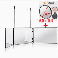 Three-Way Mirror Self-Haircut Mirror with Stand and LED Light, Red, ABS Frame