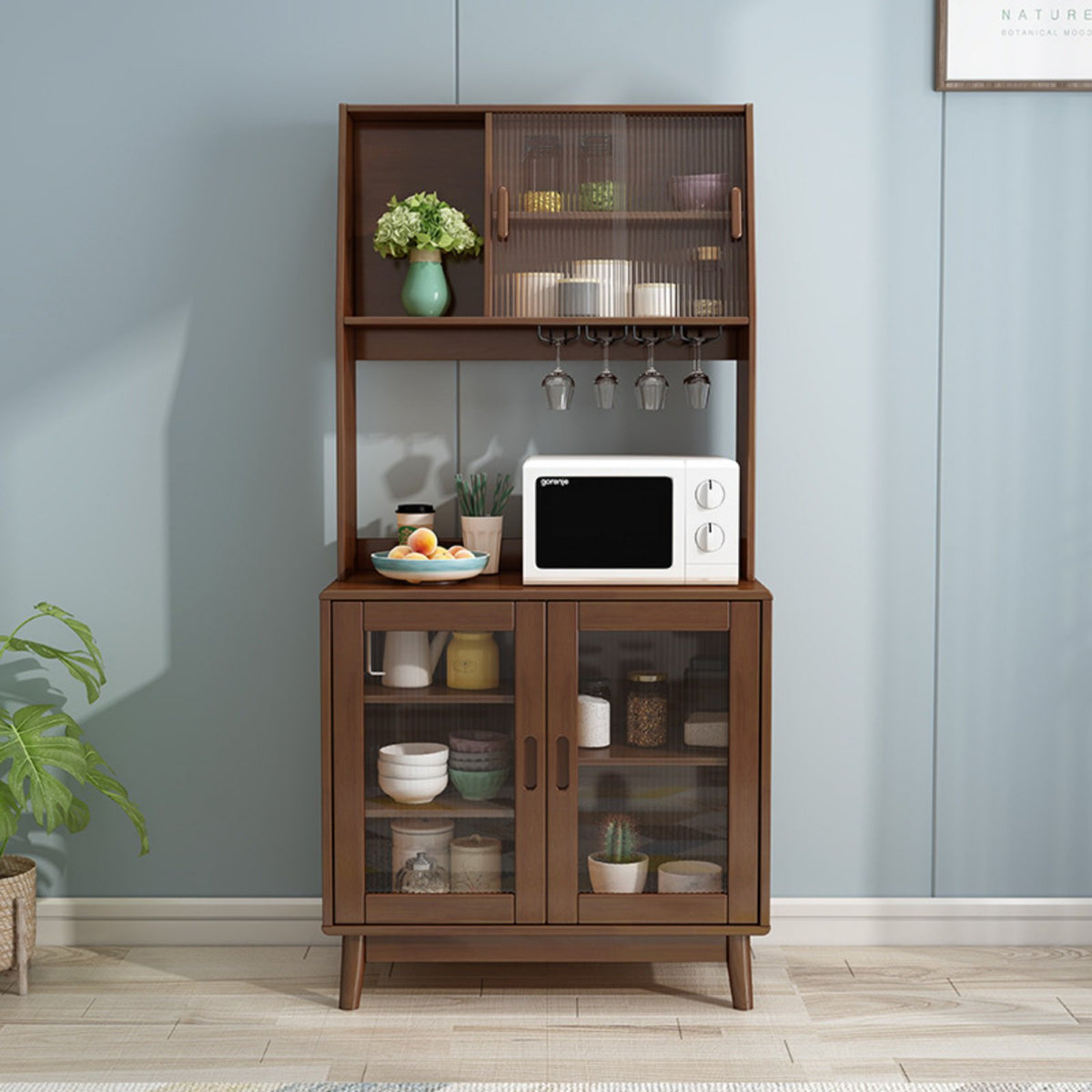 Wooden Buffet Cabinet Modern Simple Design Dining Room Sideboard with Glass Doors Multi-Functional Standing Tea Cabinet for Renters, Home, Hallway