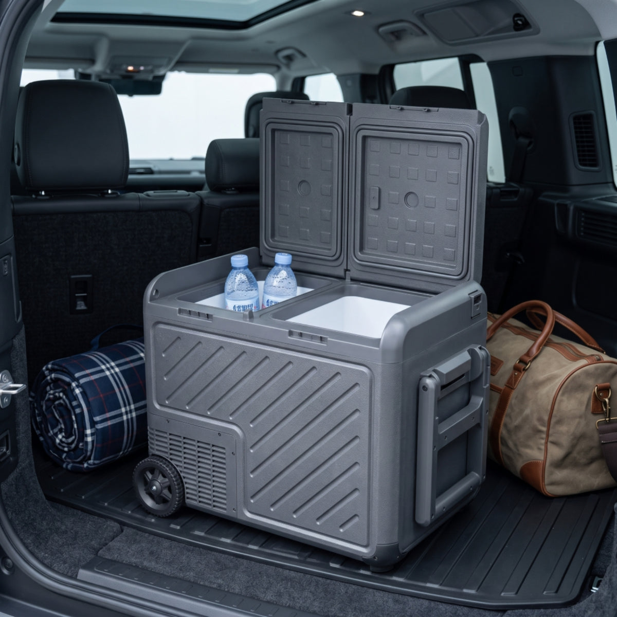 Wheeled Car Fridge with Wheels and Handle Adjustable Car Refrigerator Reliable Portable Fridge with Wheels for Campers, Travelers, Truckers, Road Trips, Camping, Rv Travel, Home Backup