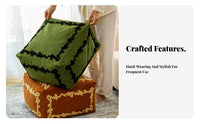 Upholstered Pouf Moroccan Design Embroidered Pouf Cube for Balcony, Kids