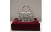 Wrist Strap Rhinestone Fringe Clutch Glamorous Beaded Wristlet Purse Gold Frame for Banquet, Wedding