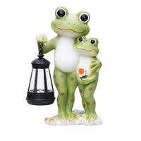 Frog Figurine with Lantern Resin Frog Statue Outdoor for Balcony, Porch