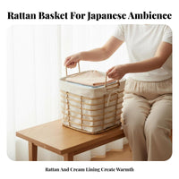 Cylindrical Woven basket with Handles Japanese aesthetic Storage Basket adaptable