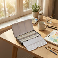 Paint Box with 14 Compartments Compact Watercolor Tin with Insert Portable Metal Paint Case for Hobbyists, Students, Travel, Sketching, Plein Air