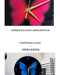 跨境新款挂钟小红书唯美彩色玫粉蓝蝴蝶挂钟法式美式超静音钟