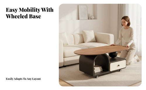Light Luxury Aesthetic C-Shaped Rolling Stand Minimalist design Sofa Table Sintered Stone Top Home Furnishing Space-Saving Design for Apartment Dwellers, Remote Workers, Homeowners, Living Room, Small Spaces, Bedroom