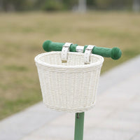 Large Handmade Woven Rattan Bicycle Basket for Kids - Vintage Front Handlebar Basket for Balance Bikes and Scooters