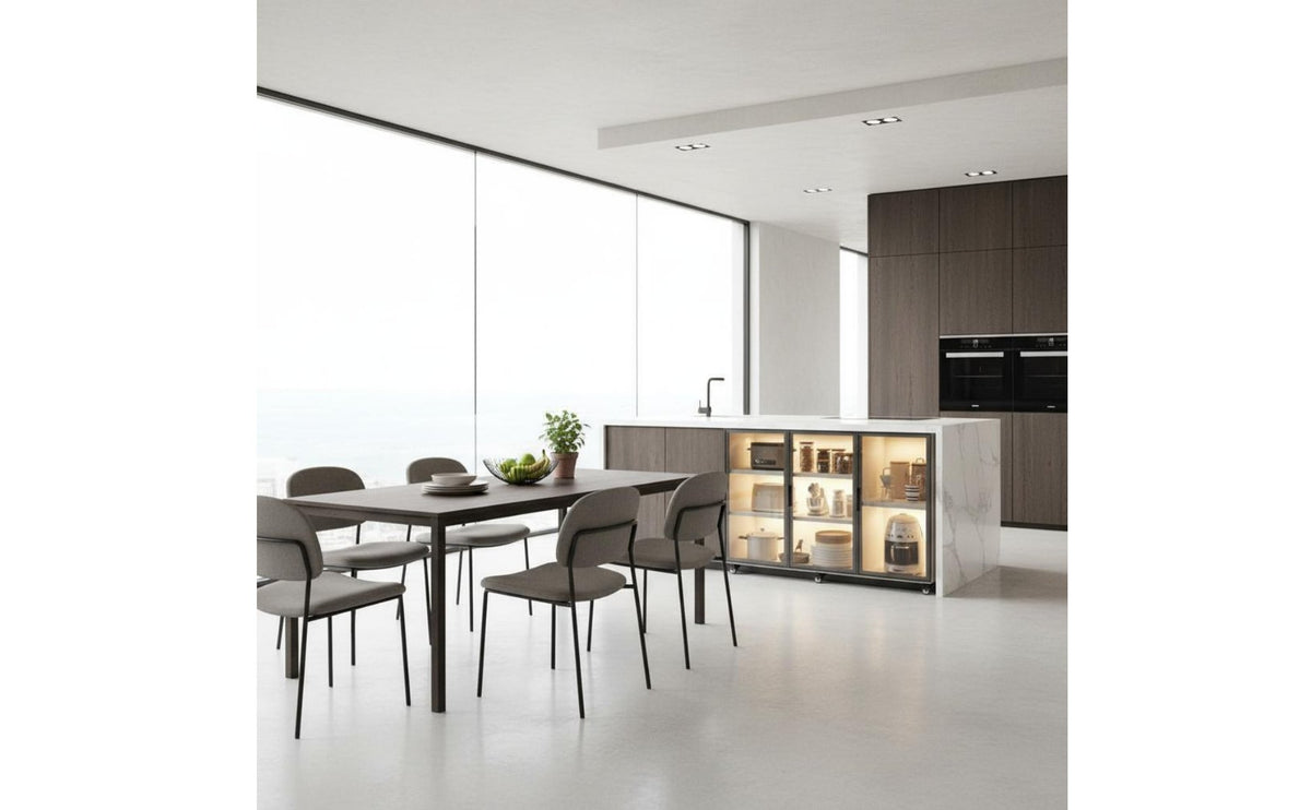 Lockable Casters Mobile Kitchen Island with Storage Large Capacity Mobile Kitchen Island Long-Lasting Work Surface Sintered Stone Top Sideboard Space Saving for Dining Room