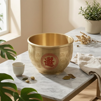 Decorative Fortune Pot Brass-Colored Lidded Decorative Pot Traditional Style