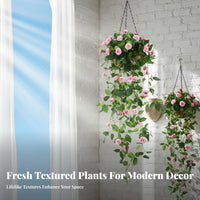 Ready to Hang Artificial Hanging Flower Realistic Look Fake Hanging Basket Plant Real Looking Faux Trailing Flower Vine Low Maintenance for Business Owners, Garden Enthusiasts, Indoor, Balcony, Restaurant, Wedding