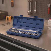 10 Pieces Ratchet Socket Tool Set with Case Chrome-Finished Socket Wrench Set Textured Gripping Tools for Cyclists, Mechanics, Roadside Repair