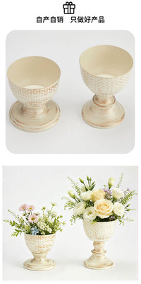 Nordic Vintage Gold Iron Candle Holder with Flower Insert