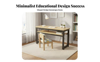 Classroom Table and Stool Set Rounded Corners Double Pupil Study Desk Stable Construction 2 Person Student Desk with Shelf for Home Office, Playroom