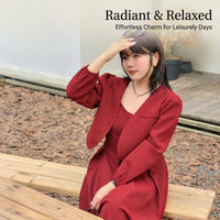 Red Dress for Plus Size Women with Long Sleeves, Two Piece Midi Set for Wedding and Engagement, Formal Knit Material Up to 5XL