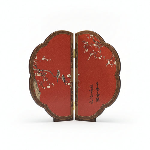 Tabletop Folding Screen Bird and Blossom Small House Decoration