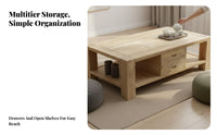Solid-core Wood Block Table Minimalist Design Rectangular Coffee Table Rustic design Spacious Surface for Apartment Dwellers