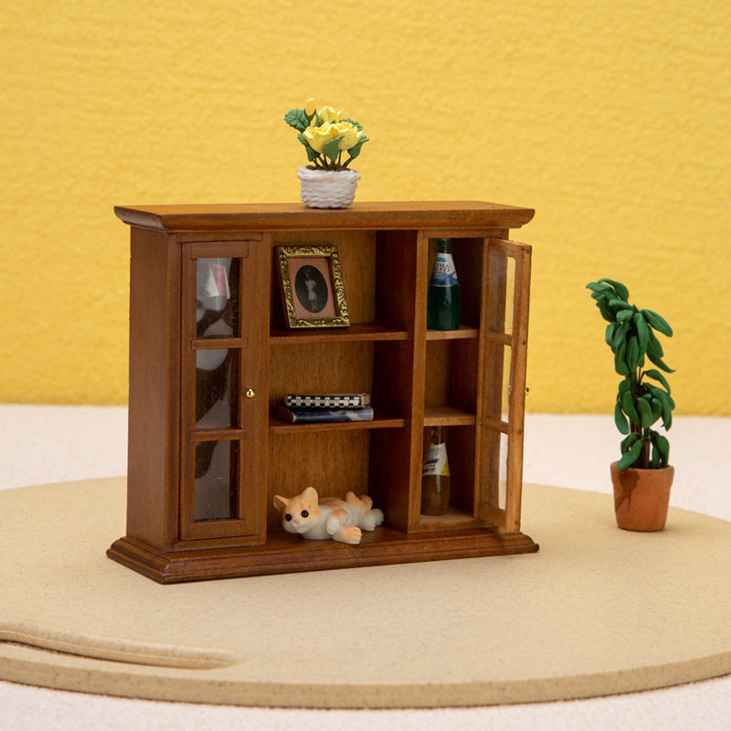 1:12 Dollhouse Miniature Fireplace-Style Wall Cabinet with Double Doors and Shelves