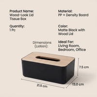 Tissue Box for Modern Minimalist Home Decor, Rectangular Tissue Box Holder with Fixed Wooden Lid, Blue Napkin Holder for Home Office, 5x12x8.5cm
