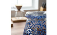 Heat-Resistant Blue and White Porcelain Pattern Coffee Server Easy to Clean 60-Degree Cone Design Glass Coffee Dripper Set Portable for Office