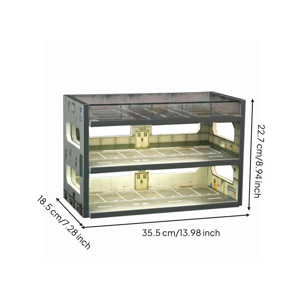 1:64 Parking Garage Multitier:64 Car Display Case Windowed Design for Shelf