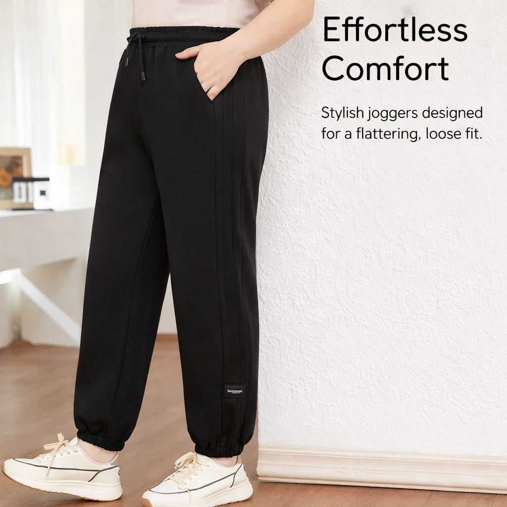 Joggers for Women with Tapered Leg and Drawstring Waist, Baggy Jogging Bottoms in Blended Fabric, Plus Size Ladies for Casual Wear