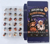 Halloween Ghost Dog Highland Cow Countdown Blind Box Pumpkin Cat Witch Pattern Acrylic Pendant Set
