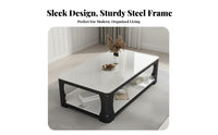 Tempered Glass Surface Double-Decker Rectangular Table Marble Pattern Modern Table 2-Tier Storage Household Furniture Sturdy Frame for Homeowners, Apartment Dwellers, Interior Decorators, Living Room, Home, Lounge Area